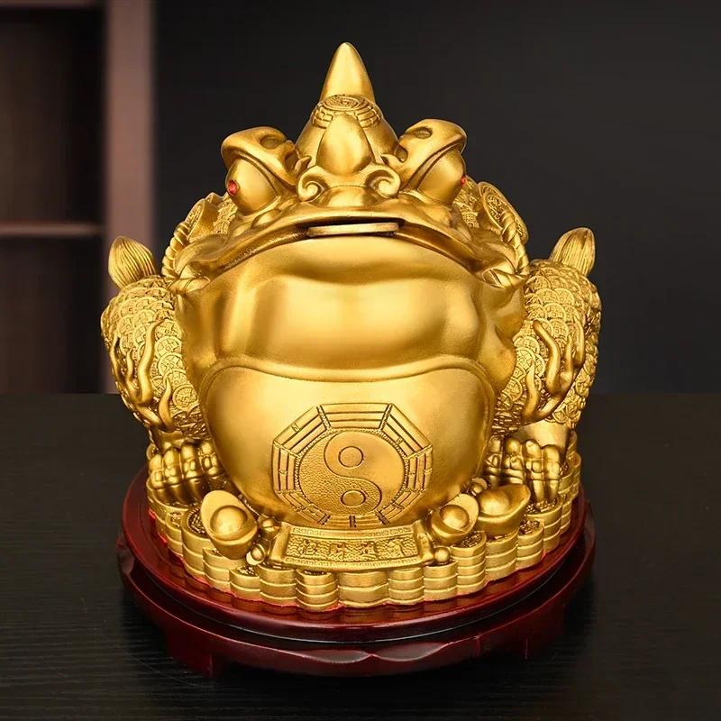 Feng Shui Lucky Copper Gold Toad Ornament Home Office Opening Three-legged Toad Decor