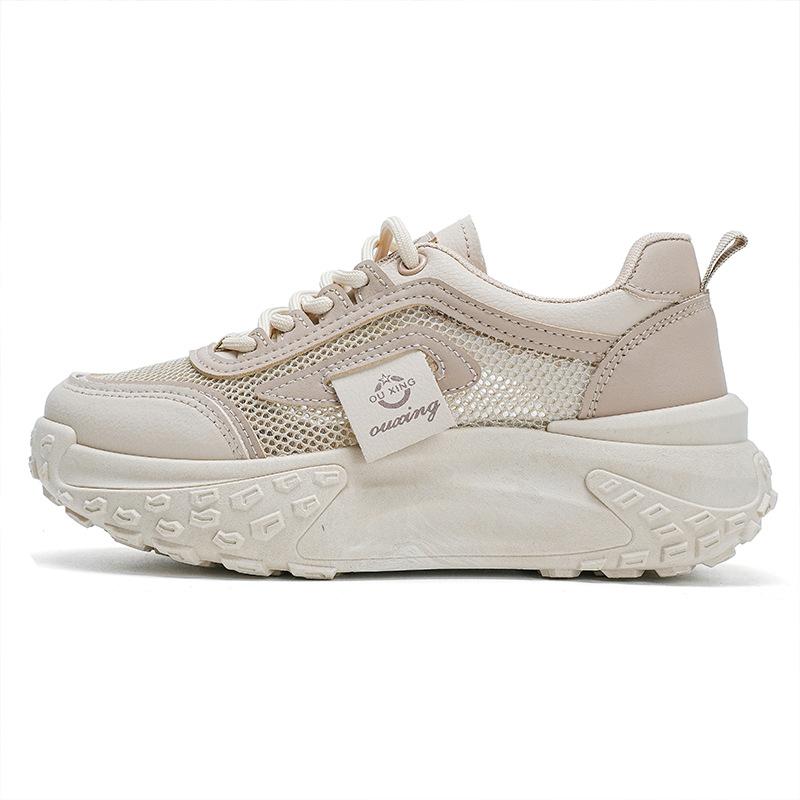Mesh-Plateau Weiße Schuhe Damen Neu Frühling und Sommer Dad-Schuhe Damen Atmungsaktiv Vielseitig Lässige Sportschuhe