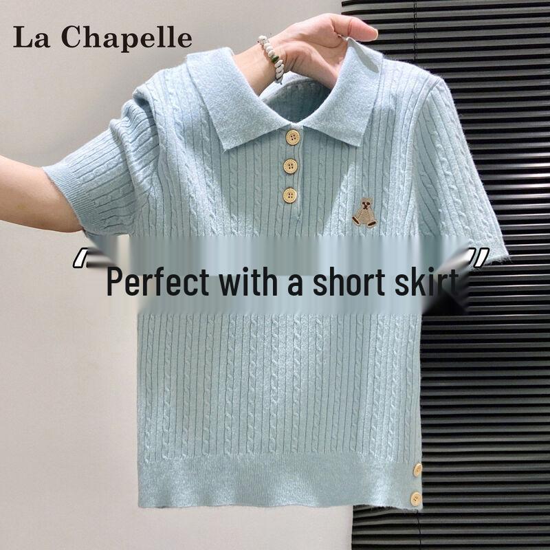 La Chapelle Women s Embroidered Polo Knit T-Shirt M