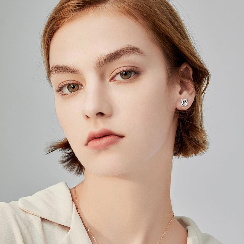 D-Color Moissanite Stud Earrings with Micro-Paved Four-Prong S925 Sterling Silver