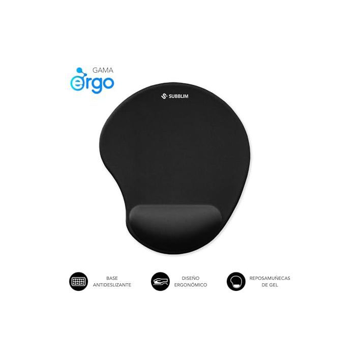 Tapis de souris ergonomique - SUBBLIM - Repose-poignet en gel refroidissant - Surface Lycra ultra douce