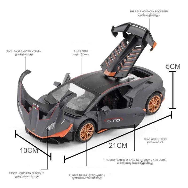 1/24 Alloy Lamborghini Huracan STO Supercar Metal Diecast Car Model Vehicles Pull Back Sound and Light for Children Boy Toys Gift Collection