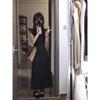 Schwarzes Pünktchen-Kleid mit Puppenkragen für Kinder, Taillen-Design, temperamentvoll, stilbewusst, Nischen-Design, sanfter Urlaubsstil, langes Kleid, Sommer