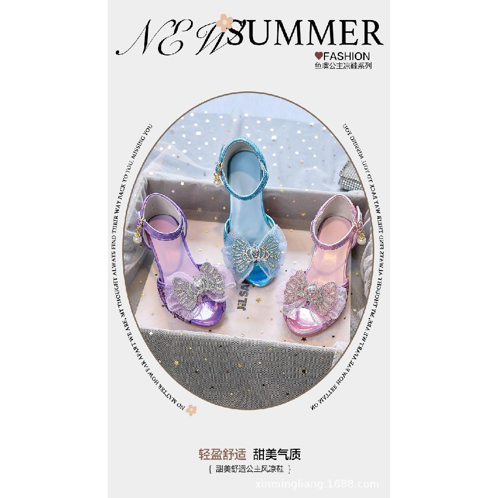 Children's High-heeled Crystal Princess Shoes with Sequins for Girls, Suitable for Stage Performances and Shows