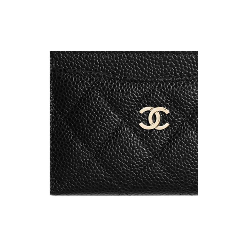 Chanel Elmas Izgara Altın Düğmeli Çift Taraflı Yuvalı Boncuklu Balık Ağı Deri Cüzdan Kartlık Unisex Çift Versiyonu Siyah