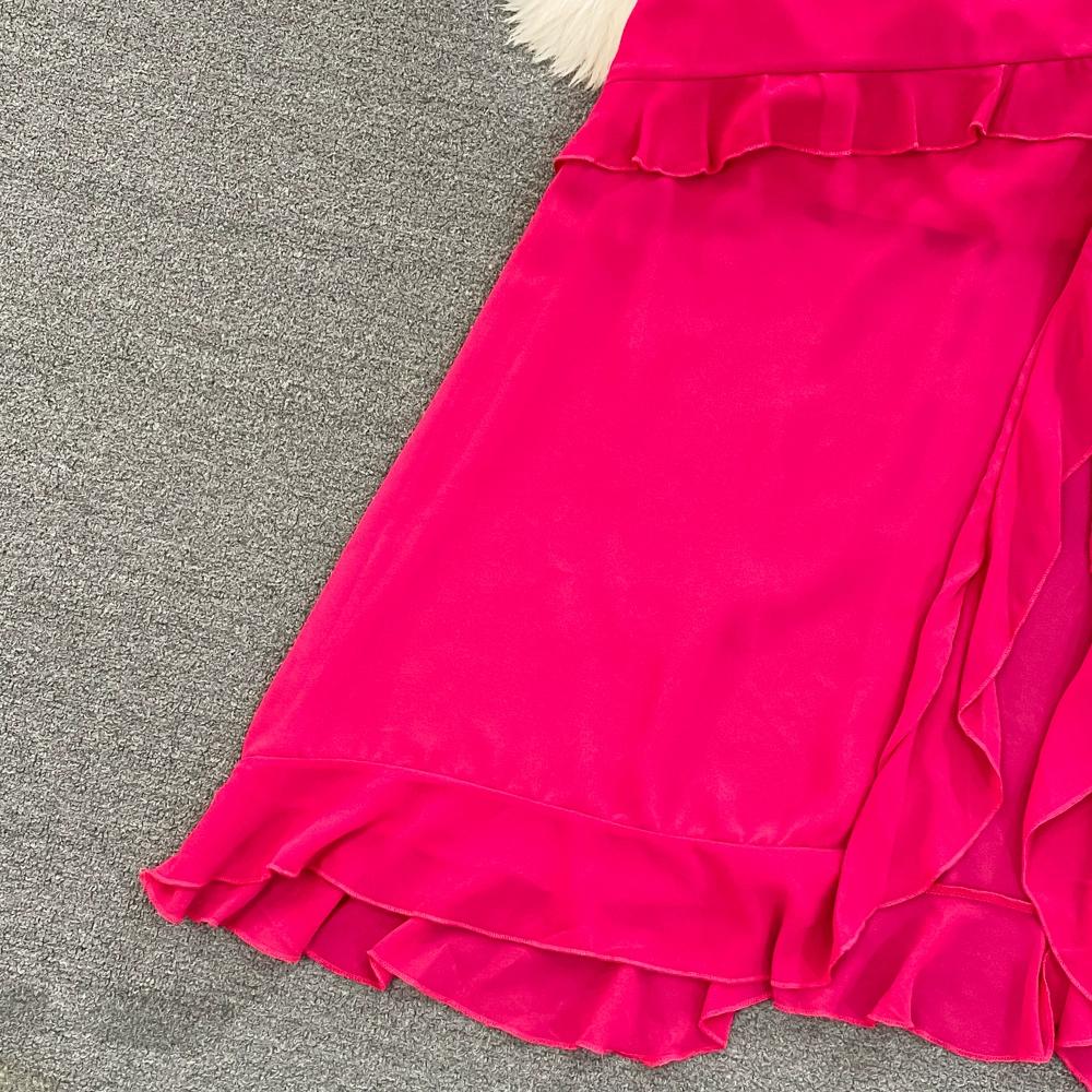 Women's Light Luxury Temperament Single Side Strapless Waisted Slim Split A-line Ruffle Dress