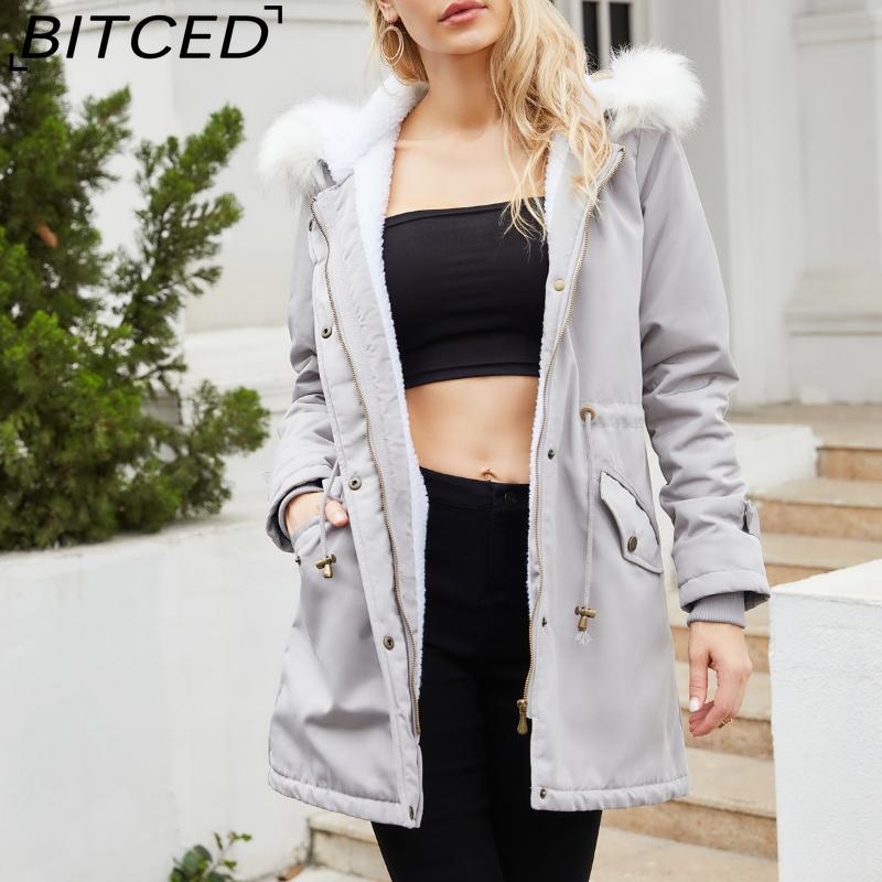 BITCED Autumn/Winter Detachable Fur Collar Women's Parka Long-Sleeved Hooded Cotton Coat Fleece Overcoat