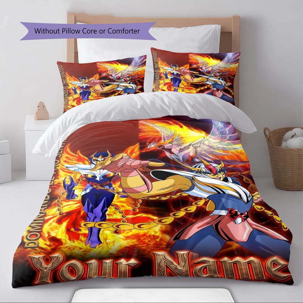 Name Custom Anime Saint seiya Pattern Bedding Set Quilt Cover Pillowcase Home Decor Gift (1 * duvet cover + 2 * pillowcase, without core)