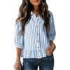 Casual Button Seven Quarter Sleeve Commuting Striped Shirt