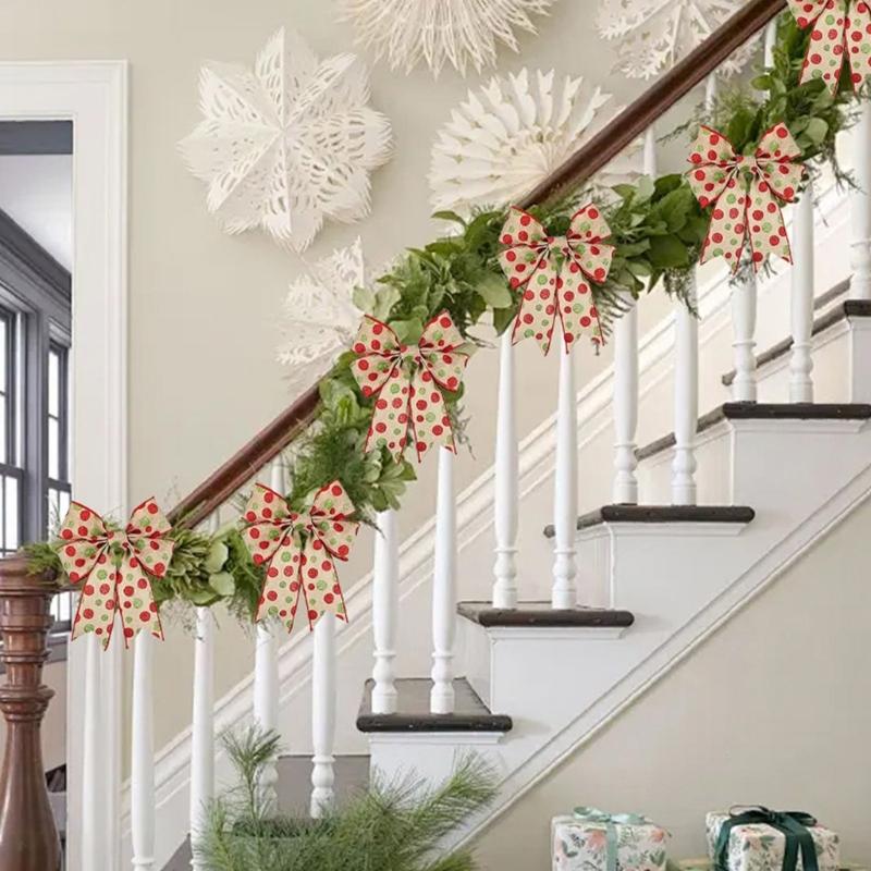 5Yards Round Dot Burlap Ribbon With Wire Edges For Christmas Tree Decorations Crafts Gift Wrapping