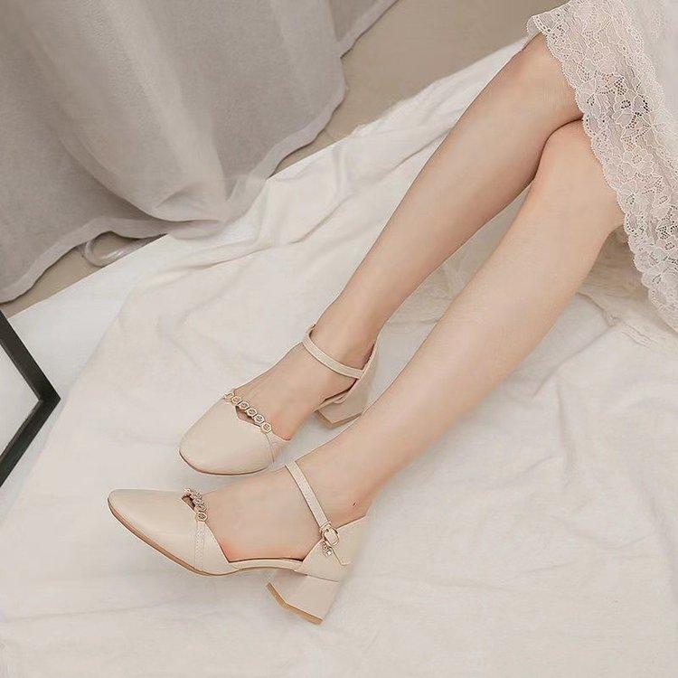 Baotou Sandals Femininity 2025 Spring and Summer New Thick Heel with Versatile Fairy Style High Heels Hollow Single Shoes