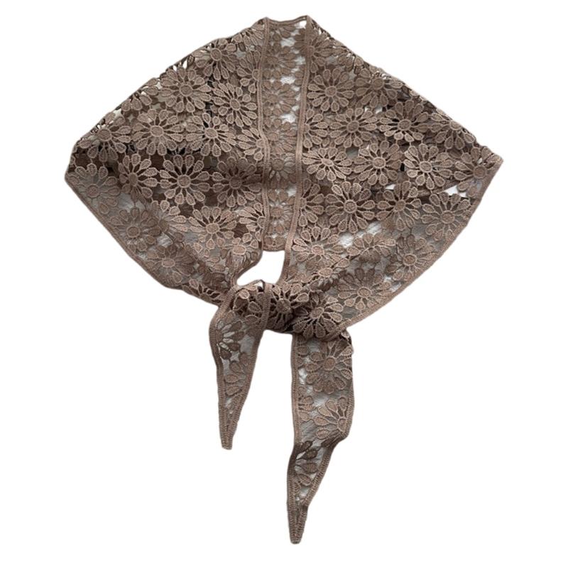 Hollowout Flower Head Scarf Elegant Hair Bandana Multiuse Neck Wrap Hair Decoration For Women Vacation And Daily Wear хаки