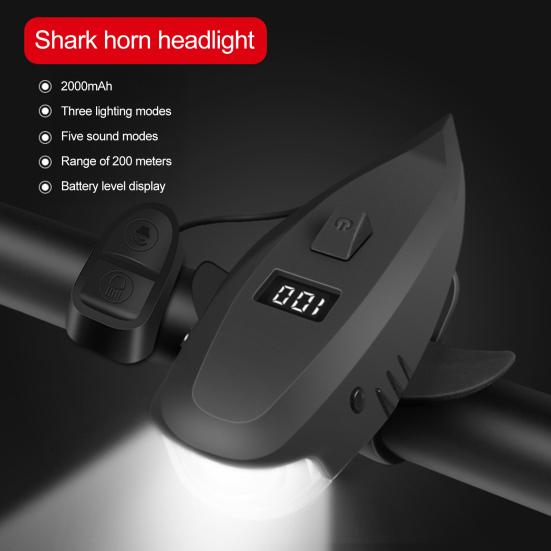 Kids Bicycle Shark Horn Light Waterproof USB Rechargeable 120dB High Decibels 400 Lumens Universal Night Riding Road Bike Headlight Front Lamp