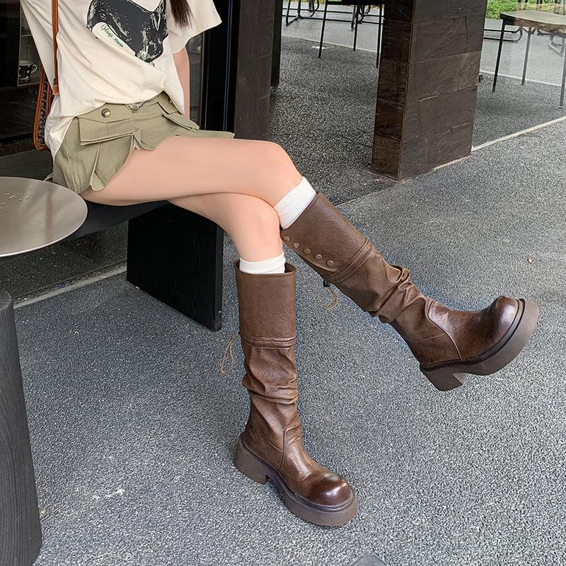 Wasteland Wind Wrinkled Muffin Thick-soled Piling Boots New Spice Girl Street Versatile Commuter Fashion Boots Women