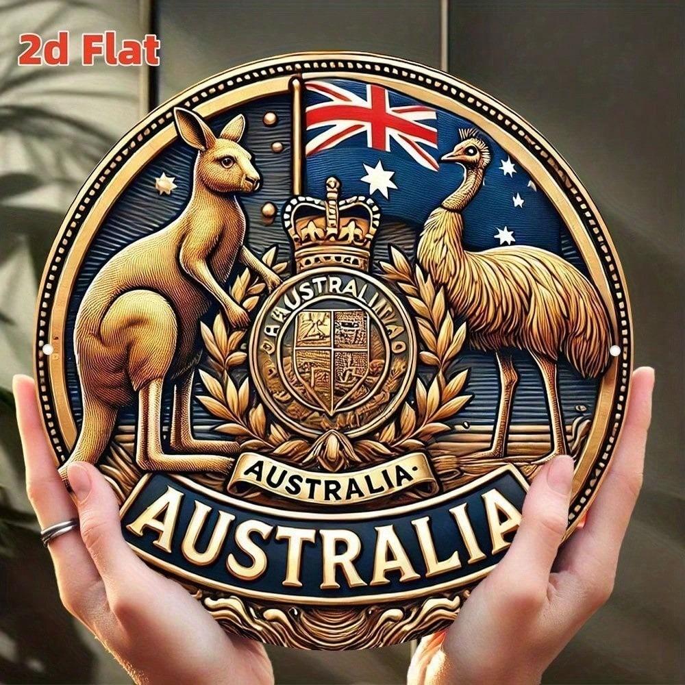 Australisches Staatswappen Metall-Wandplakette 7,8 Zoll Rundes Vintage-Aluminiumschild Heimbar Café Garage Dekoration