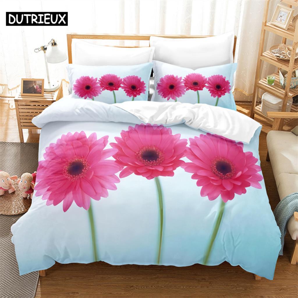 Comforter Blue Flower Butterfly Queen Bedding Kids Bedroom Bed Set King Size Bedding Set