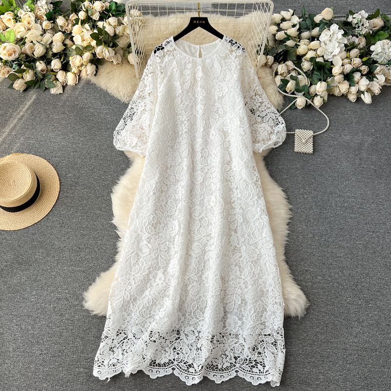 Dress Retro Exquisite Hollow-out Crochet Loose Lace