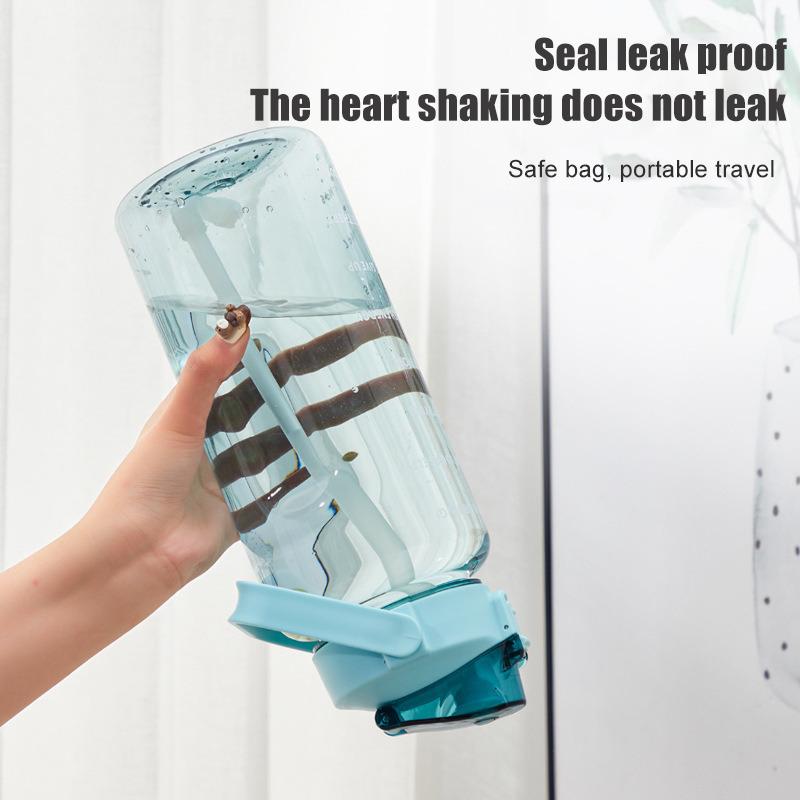 2-Liter-Wasserflasche mit Strohhalm, Kawaii-süße Trinksportflaschen mit Zeitmarkierung für Mädchen, Wasserkrug, Trinkgeschirr, Outdoor-Tasse