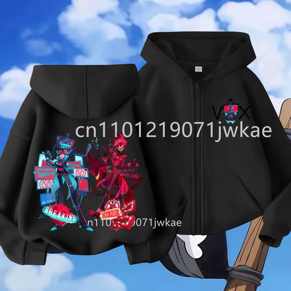 Kreslený Anime Vox Hazbin Hotels Potisk Mikina Dětská Harajuku Dlouhý Rukáv Pulovry Mikiny Zipové Kabátky Dětské Oblečení