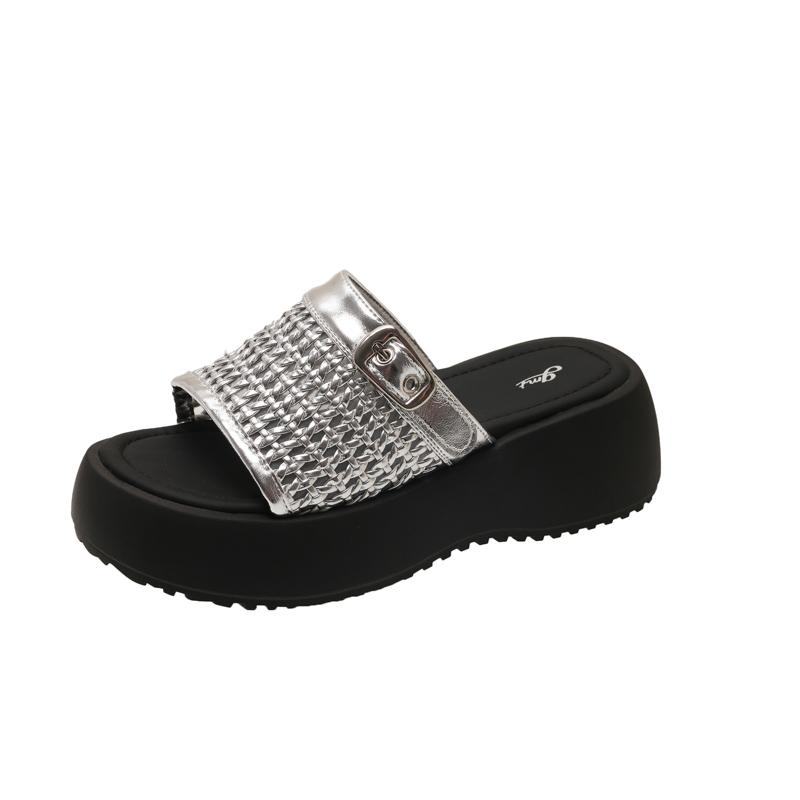 Summer Ladies Thick-soled Fashion Slippers Breathable Mesh Sponge Cake Base One Kick Women's Sandals Leisure Dress Women Shoes