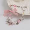 Faux Pearls Beaded Bracelet with Bowknot Pendant Butterfly Knot Charm Wristchain Adjustable Length Handchain Ornament