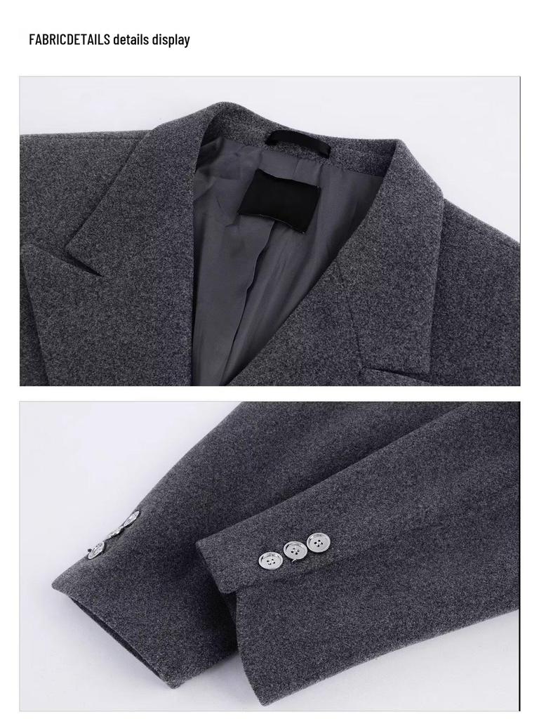 Men's Autumn/Winter 2025 Trendy Woolen Lapel Trench Coat - Scruffy Cool Mid-Length Outerwear