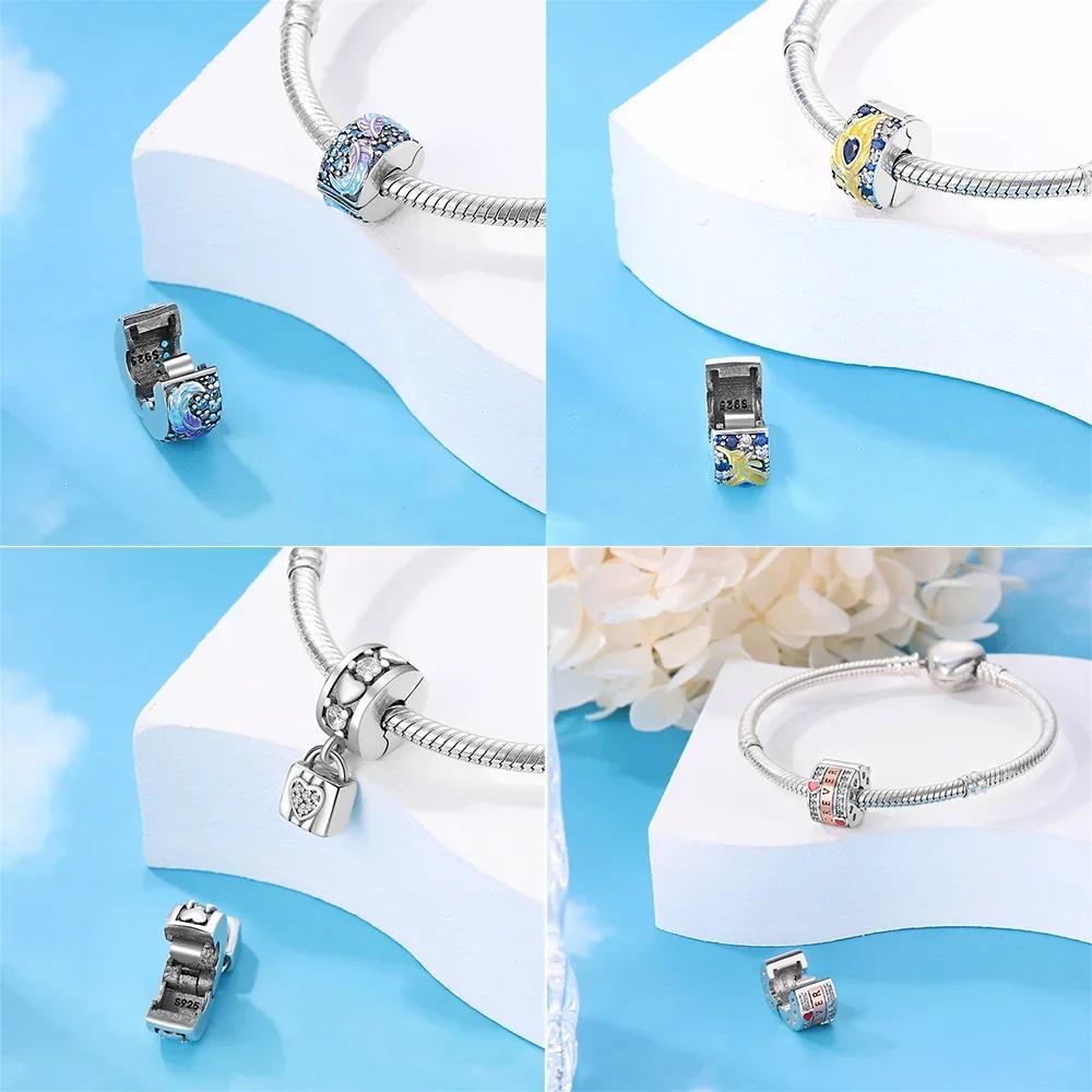 Classic Genuine Copper Four-Leaf Clover Pink Zircon Snowflake Lock Heart Bead Fits Bracelets Jewellery Do-It-Yourself Gifts Accessory