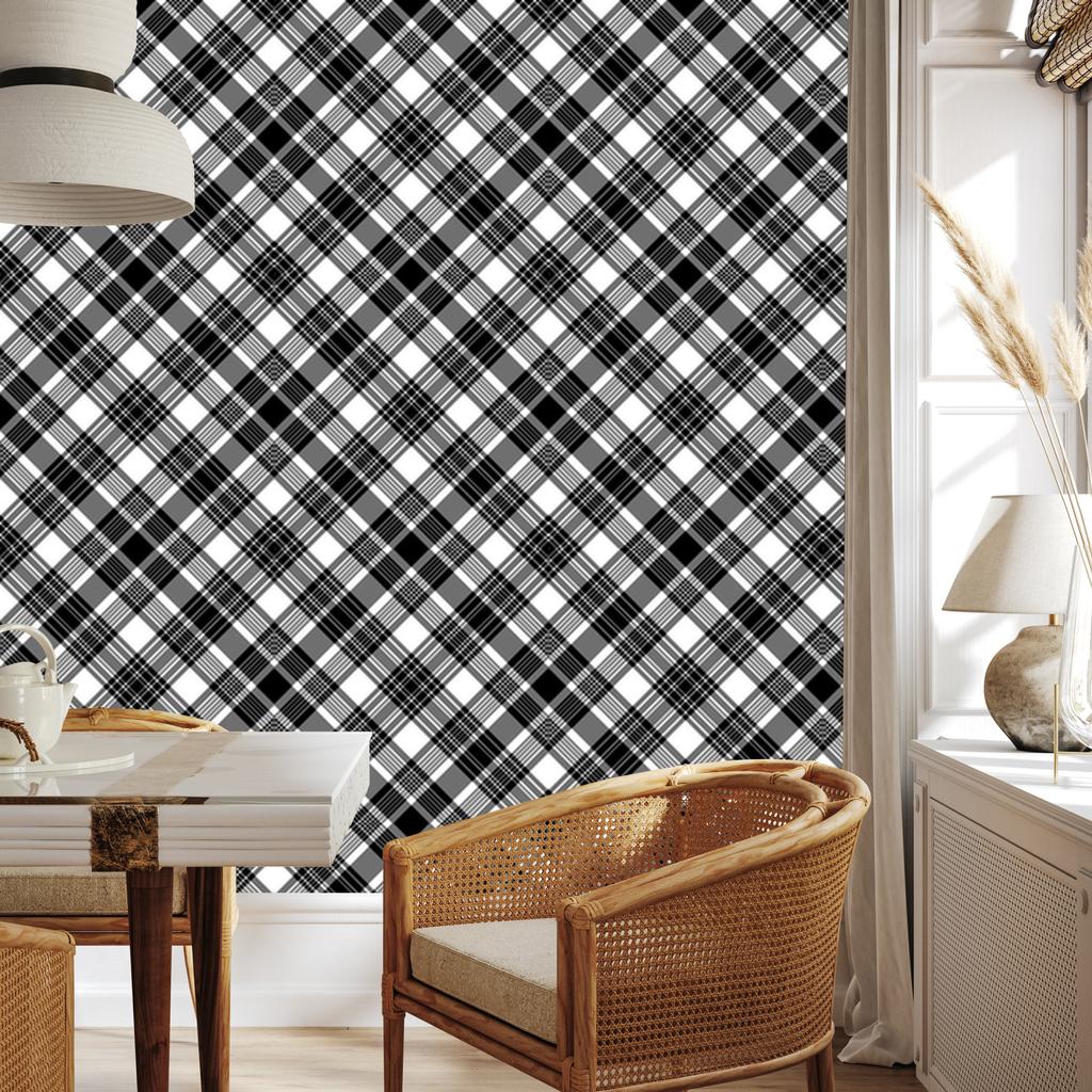 Wallpaper Black and white checkered gray and graphite 50x1000