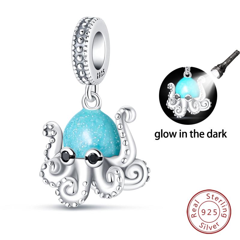 Summer Ocean Series 100% Copper Blue Luminous Jellyfish Seashells Fish Charms Beads Fit Qikaola Bracelets Jewelry