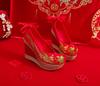 Show He Women's Spring Pearl Tassel High Heel Bridal Embroidered Shoes