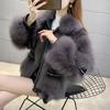 Korean Style Grey Faux Fur Batwing Sleeve Rivet Winter Coat for Women