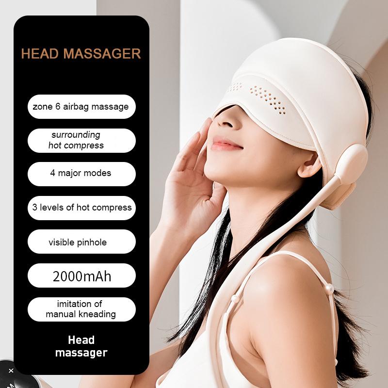 Electric Head Massager Scalp Massager Head Compress Air Bag Massager with Heat & Knead Portable Electric Head-Eye Massager