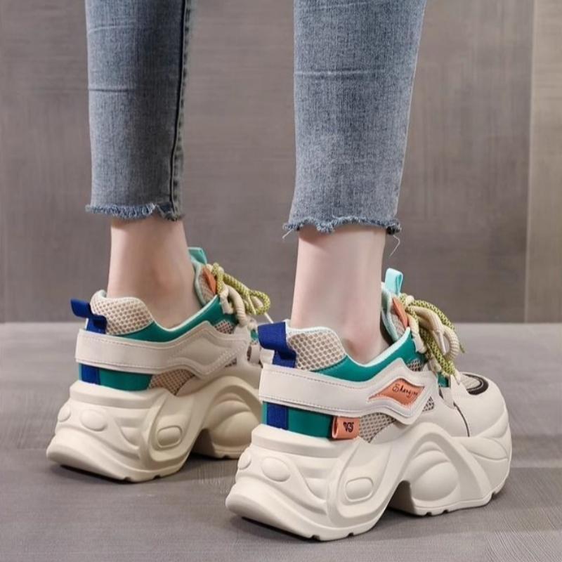 10cm Chunky Lace-up Sneakers Women's Autumn New Breathable Casual Walking Shoes Mixed Color Fashion Women Sport Shoes Zapatillas
