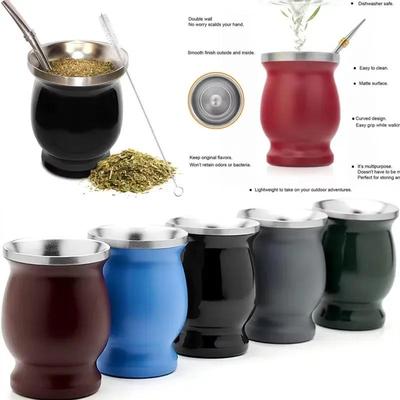 230 ml Mate Cup 304 roostevabast terasest topeltseinaga 8 untsi kaasaskantav teekruus Mate teekõrvits 2-in 1 õlglusikaga Give puhastushari