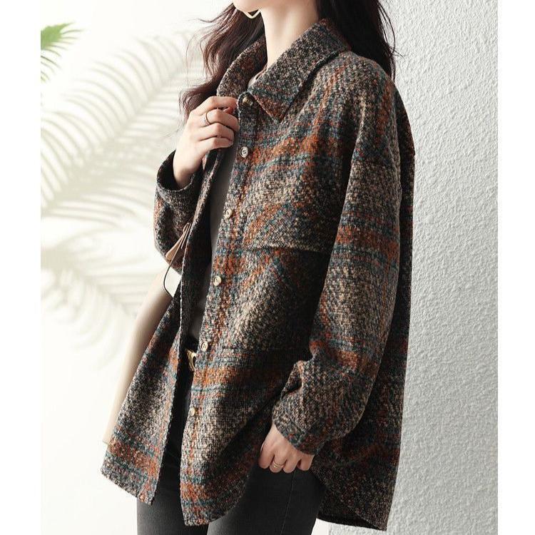 Modischer karierter Hemdmantel für Damen, lockere Passform, lässige Oberbekleidung mit Knöpfen