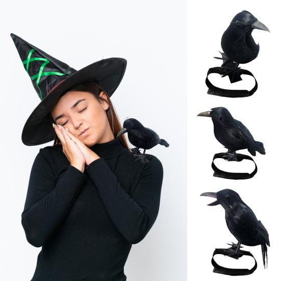 Halloween Black Feathered Crow Lifesize Realistic Raven Prop Handmade Artificial Birds Model for Indoor Outdoor Halloween Party Decor