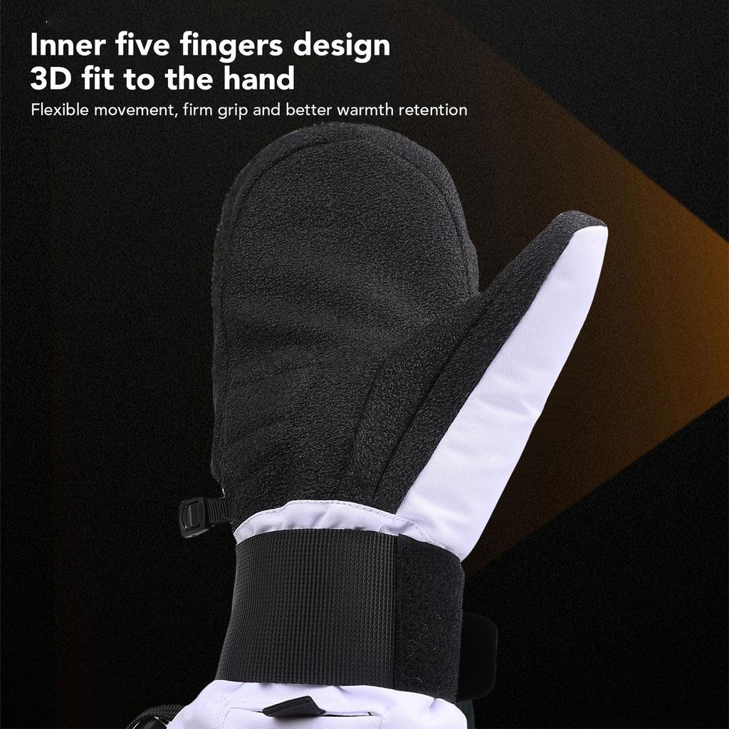 Ski Mittens for Men Women Cold Weather Warm Snowboarding Mittens Snow Sports Mitts Gloves with Inner 5 Fingers Gloves Black and White XL