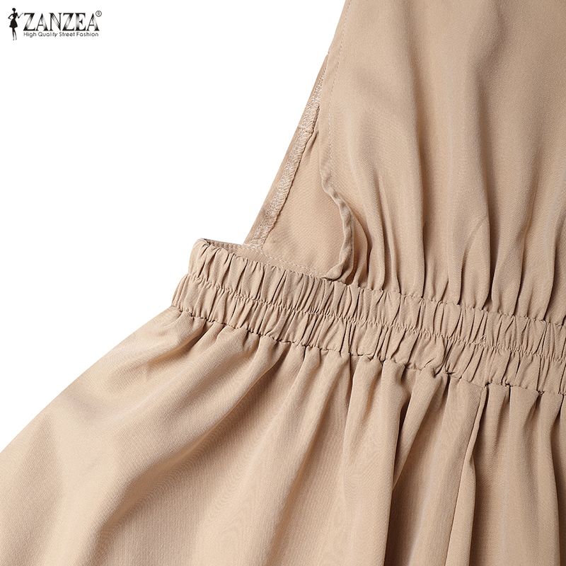 ZANZEA Women Casual Square Collar Loose Sleeveless Muslim Long Dress