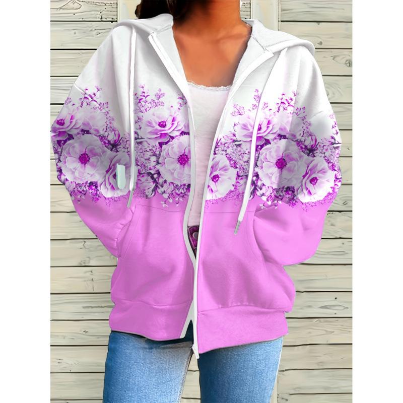 Women's Zipper Hoodie Printed Cross-Border Fashion Spring Casual Comfortable Sweatshirt Female Customers' Favorite