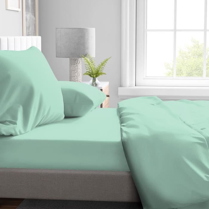 Drap housse - HOME LINGE PASSION - HP72110 - Microfibre 82 g - 160 x 200 cm - Bonnet 30 cm - Vert d'eau