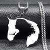 1-piece Stainless Steel Women's Horse Silhouette Pendant Necklace - Hip-hop Trendy Unisex Jewelry, Featuring an Interlaced Chain Design.
