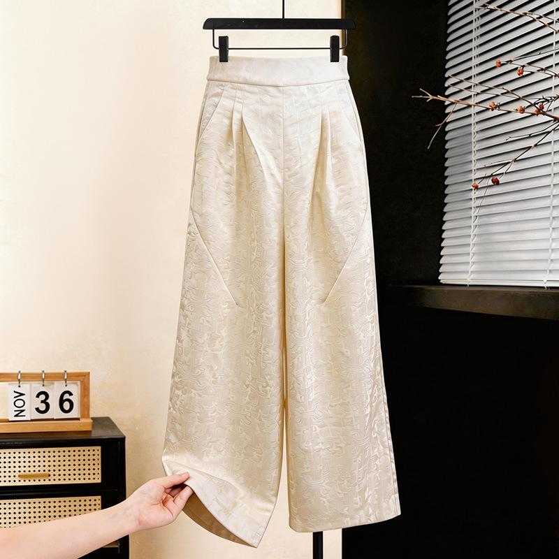 Spring/Summer 2026 Stylish High-Waisted Chinese Wide-Leg Pants with Hidden Pattern