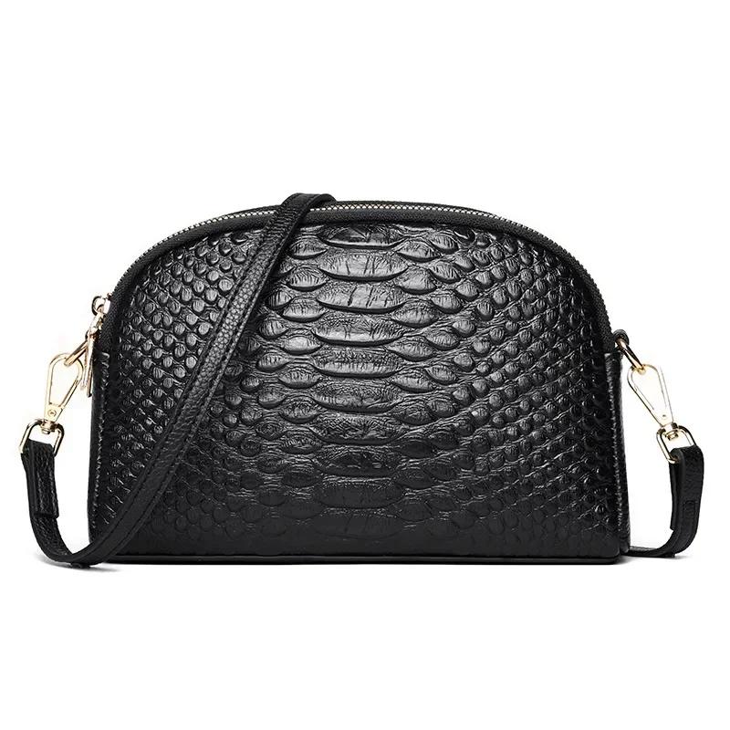 Luxury Crocodile Pattern Genuine Leather Shoulder Crossbody Bag for Women High Quality Cowhide Ladies Messenger Tote Sac Handbag