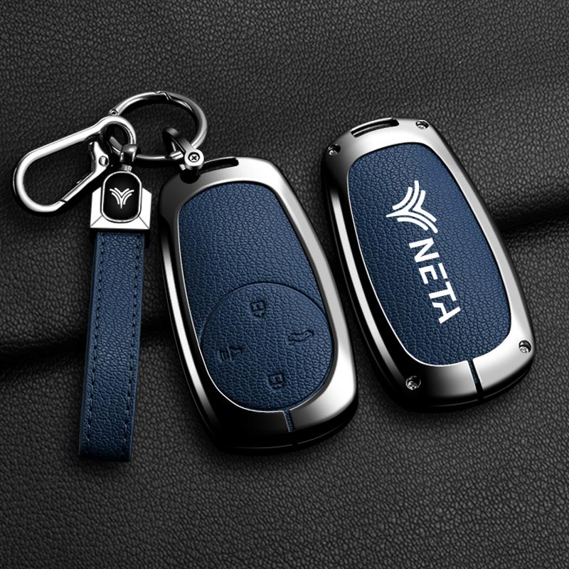 Fit For Neta V Neta S Gt New Neta Pro U24 Nezha New Zinc Alloy Genuine Leather Auto Key Fob Cover Case Protective Housing Auto Key Ring Auto