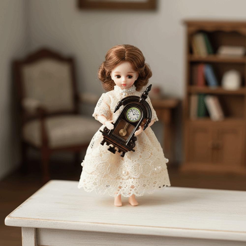 Zinc Zinc Alloy Material Dollhouse Wall Clock Movable Pendulum Simulated Furniture Model  Living Room Decor