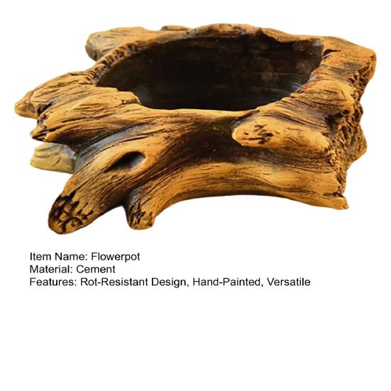 Flowerpot Hand-Painted Imitation Old Tree Stump Shape Outdoor Garden Planter Cement Texture Weatherproof Plant Container