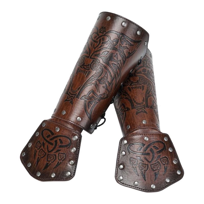 Viking Knight Arm Gauntlets Bracer Vintage Faux Leather Gauntlets Wristband Medieval Leather Bracers Arm Armors