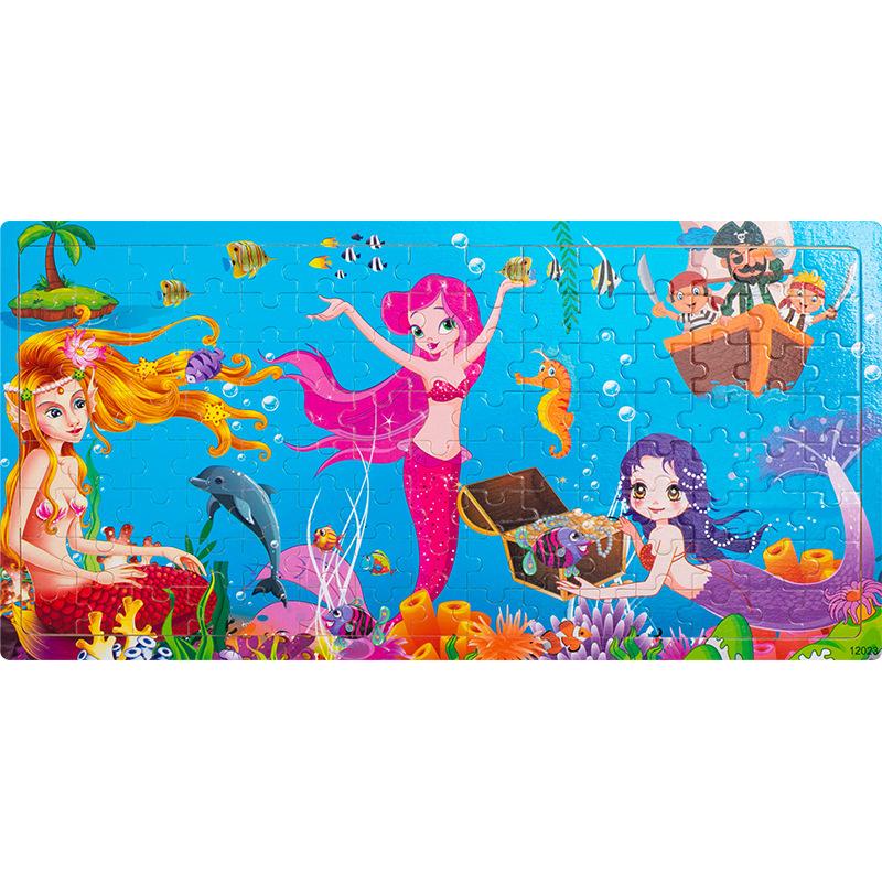 Wooden 120 Pieces Puzzle, Children's Animal Dinosaur Cartoon Plane Puzzle Baby Early Education Puzzle Building Block Toy