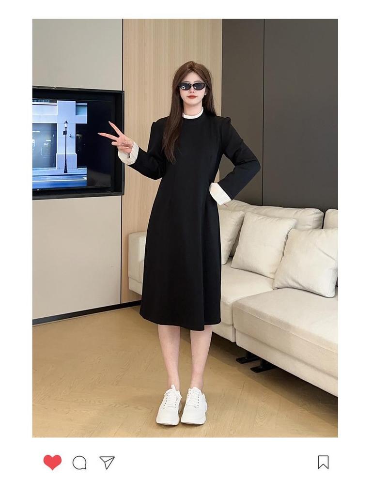 2025 Spring Slimming Plus Size Long Sleeve Knitted Dress for Women