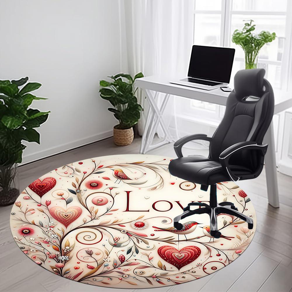 1pc Love Birds Office Round Area Rug,  Mat Suitable ForOffice, Under Office Chairs Bedroom Living Room Home Decor, Room Deco